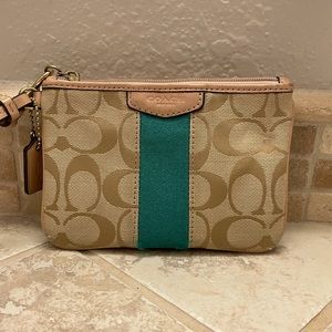 Coach green and tan wristlet